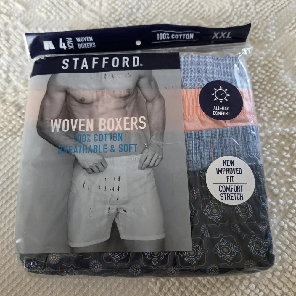Stafford 4-Pack Men's 100% Cotton Woven Boxers Red Blue Assorted XXL